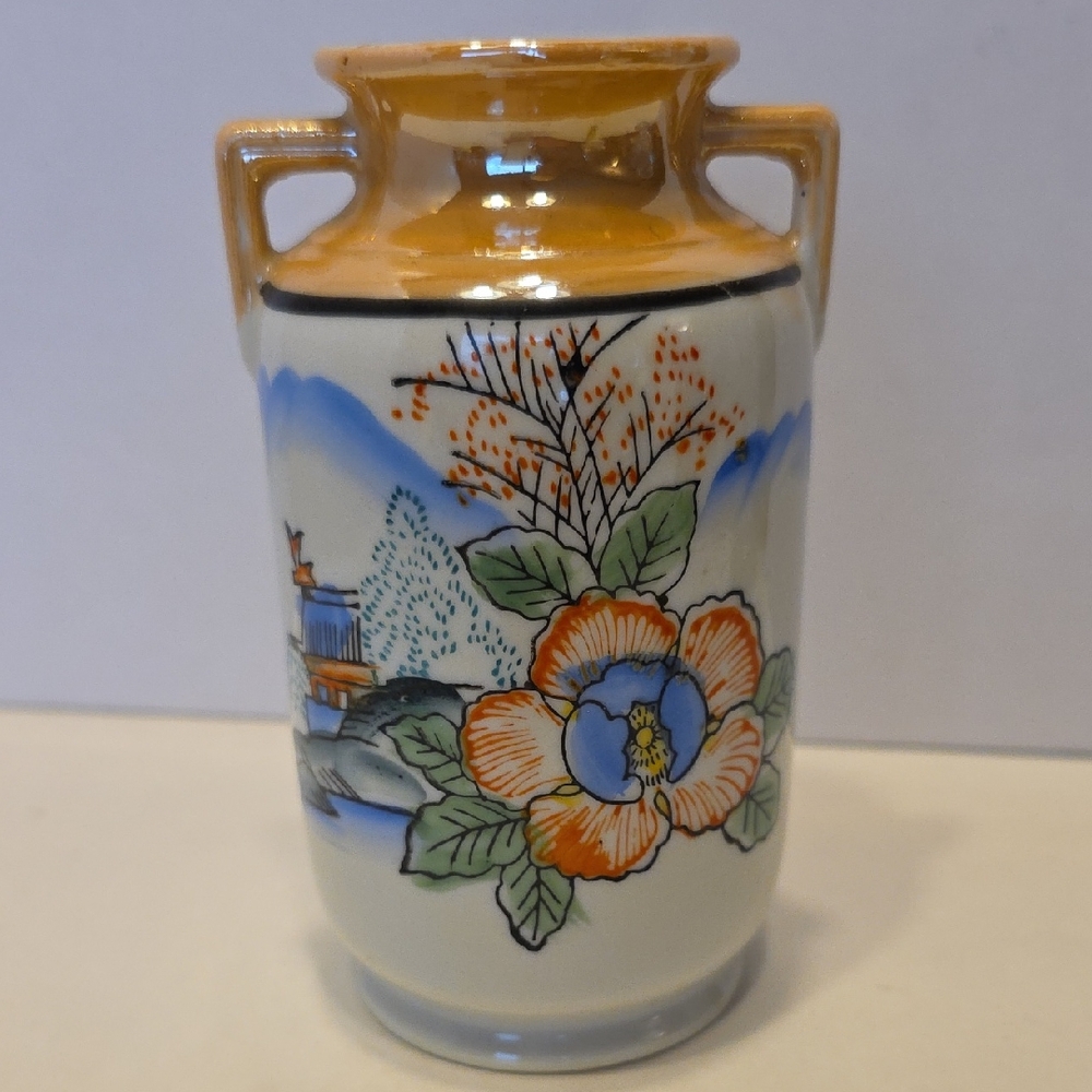 Vintage Hand Painted Japanese Lusterware Vase 5" Tall